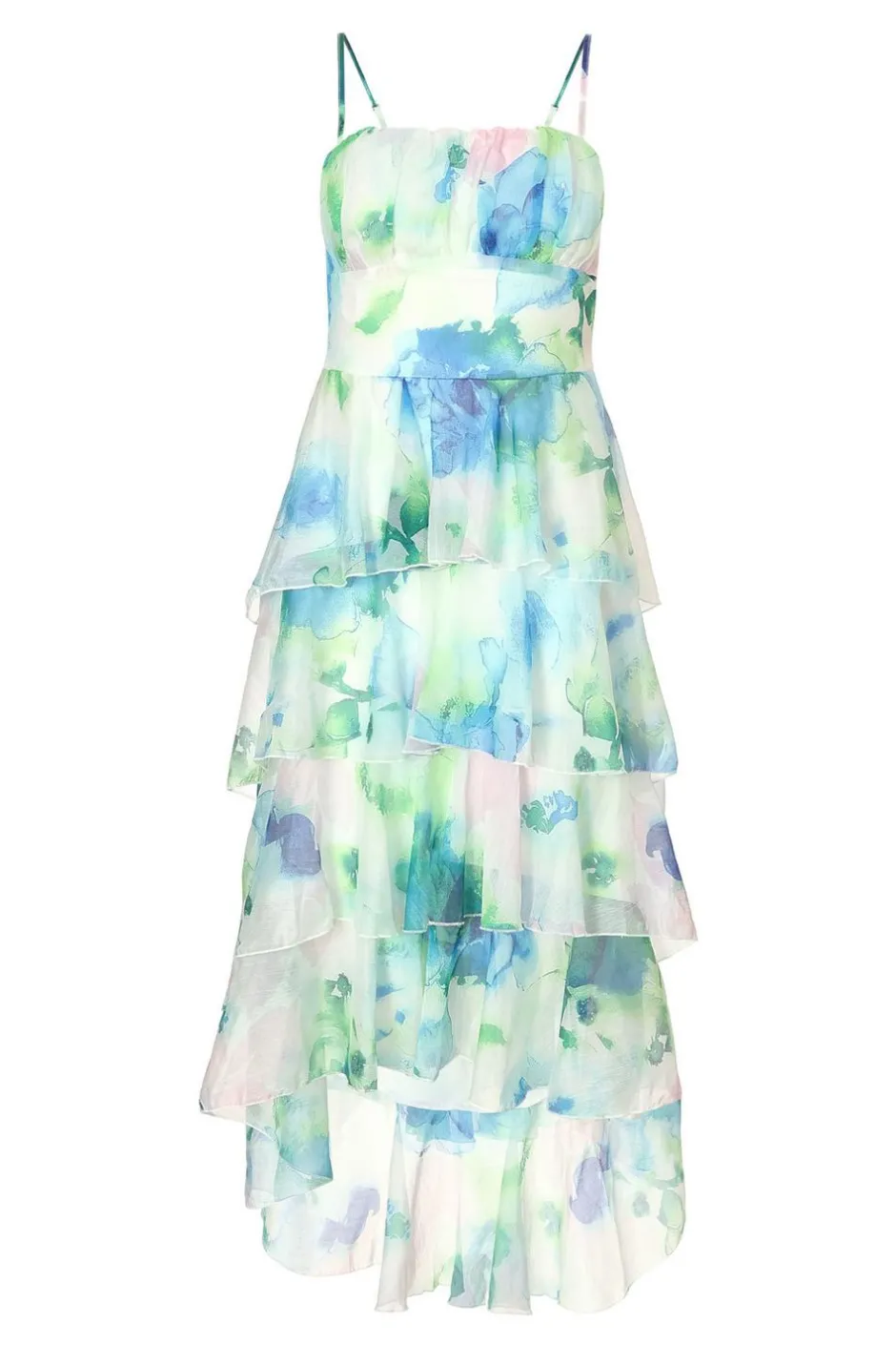 Quiz Blue Floral Tiered Midi Dress Hot