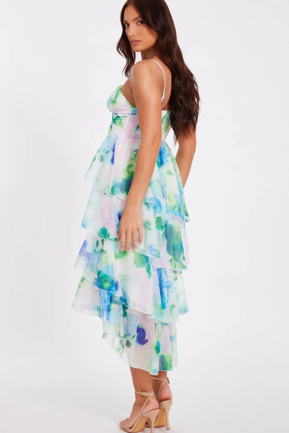 Quiz Blue Floral Tiered Midi Dress Hot