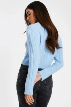 Quiz Fluffy Knit Jumper Blue Discount