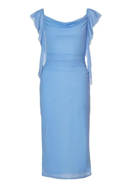 Quiz Frill Midi Dress Blue Outlet