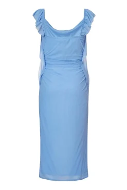 Quiz Frill Midi Dress Blue Outlet
