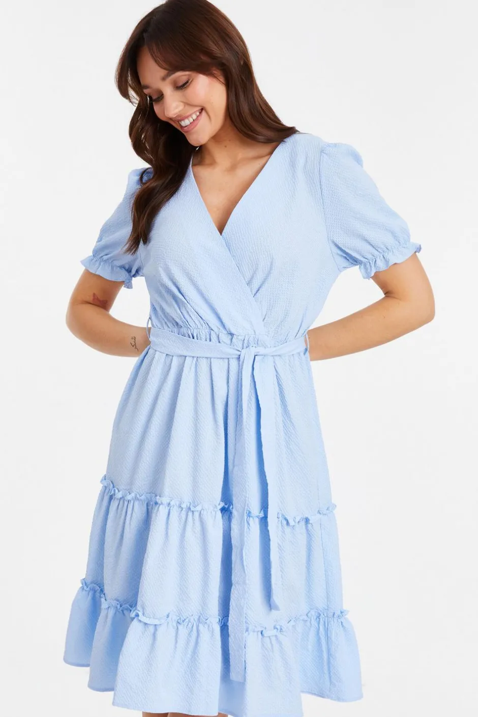 Quiz Blue Frill Midi Dress New