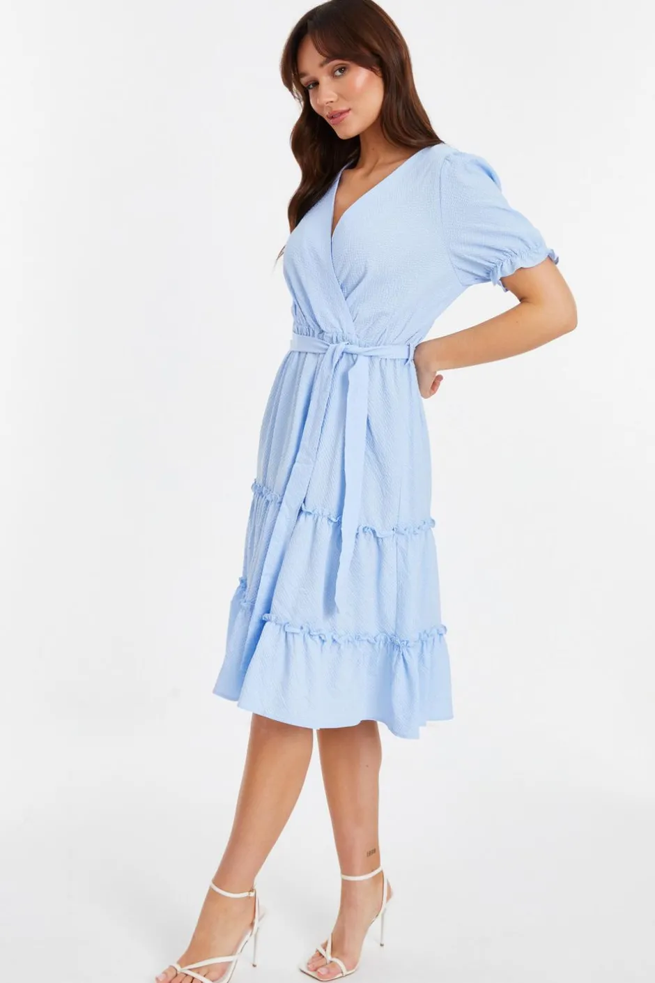 Quiz Blue Frill Midi Dress New