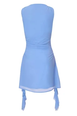 Quiz Frill Mini Dress Blue Discount