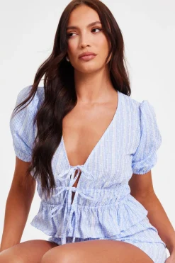 Quiz Blue Gingham Crop Top Sale