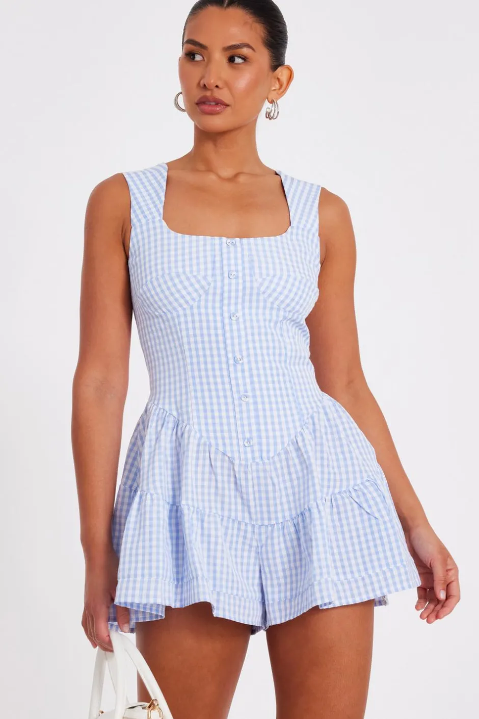 Quiz Blue Gingham Playsuit Outlet