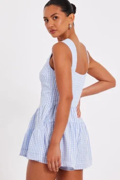 Quiz Blue Gingham Playsuit Outlet