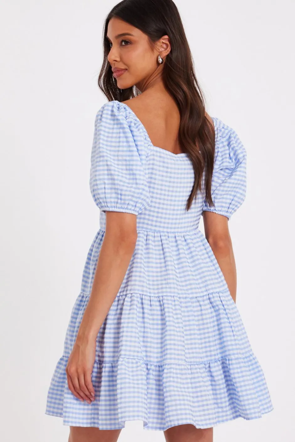 Quiz Blue Gingham Puff Sleeve Dress Clearance