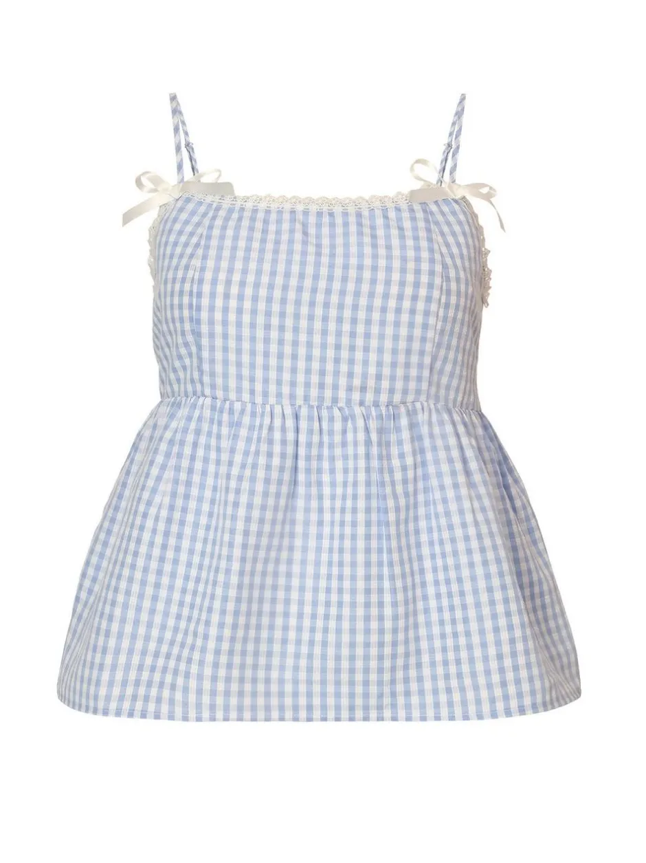 Quiz Blue Gingham Strappy Peplum Top Sale