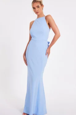 Quiz Halter Neck Fishtail Maxi Dress Blue Online