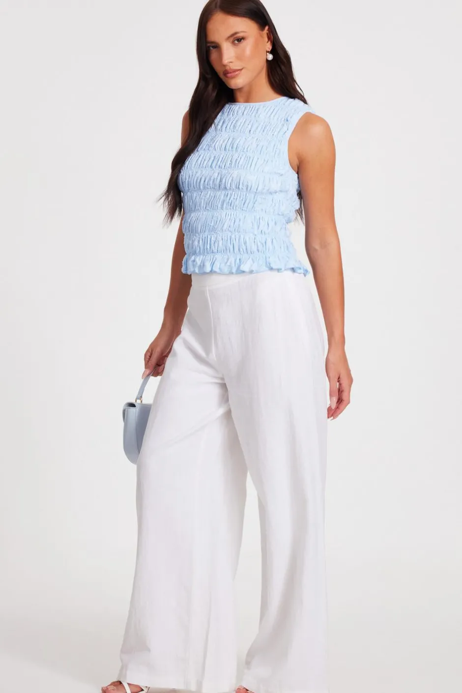 Quiz Jacquard Gathered Top Blue Clearance