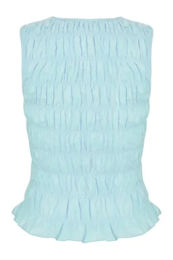 Quiz Jacquard Gathered Top Blue Clearance