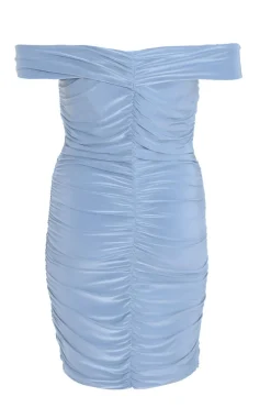 Quiz Blue Knot Front Bardot Bodycon Mini Dress Outlet