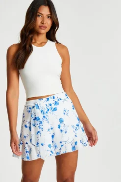 Quiz Blue Linen Look Floral Shorts Best