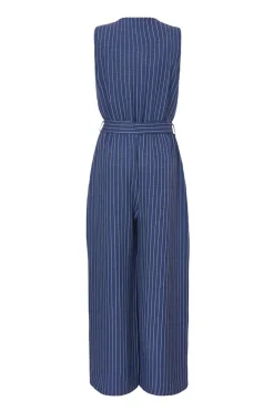 Quiz Linen Striped Jumpsuit Blue New