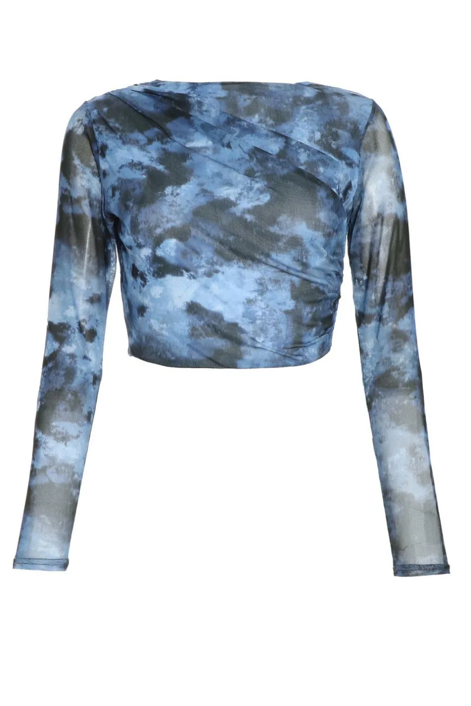 Quiz Blue Marble Print Mesh Crop Top Hot