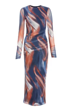 Quiz Blue Marble Print Mesh Midaxi Dress Hot