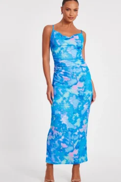 Quiz Blue Marble Print Midaxi Dress Sale