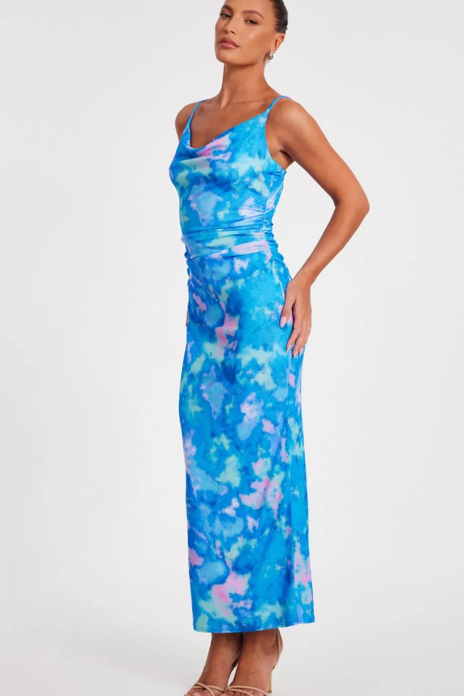 Quiz Blue Marble Print Midaxi Dress Sale