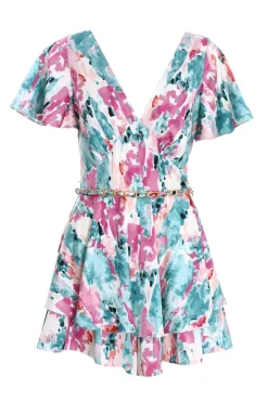 Quiz Blue Marble Print Satin Playsuit Sale