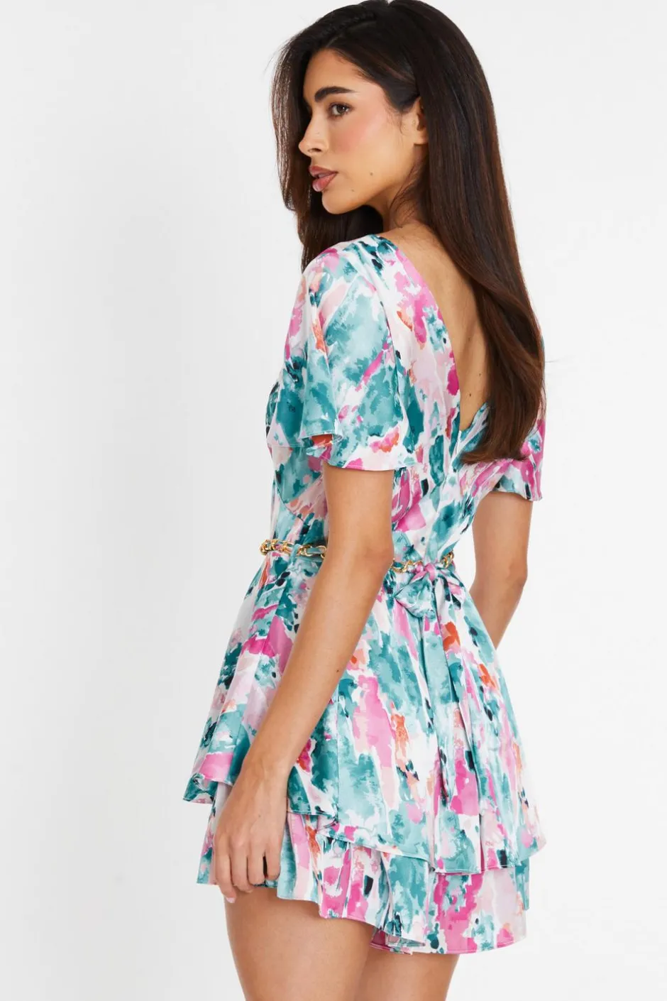 Quiz Blue Marble Print Satin Playsuit Sale