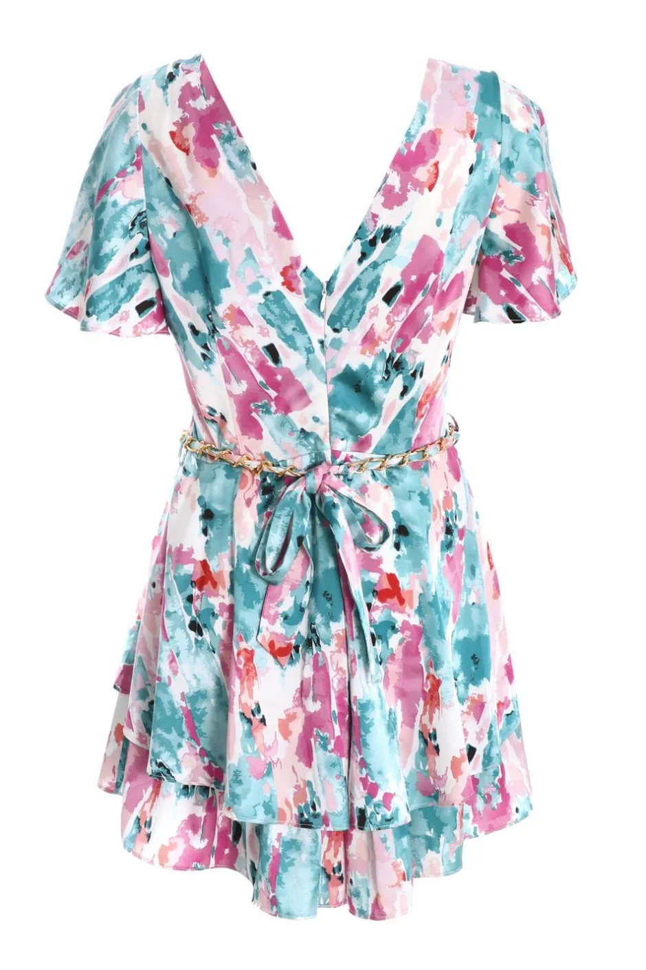Quiz Blue Marble Print Satin Playsuit Sale