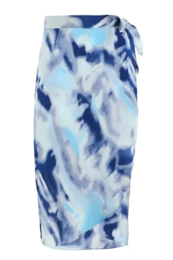 Quiz Blue Marble Print Wrap Midi Skirt Online