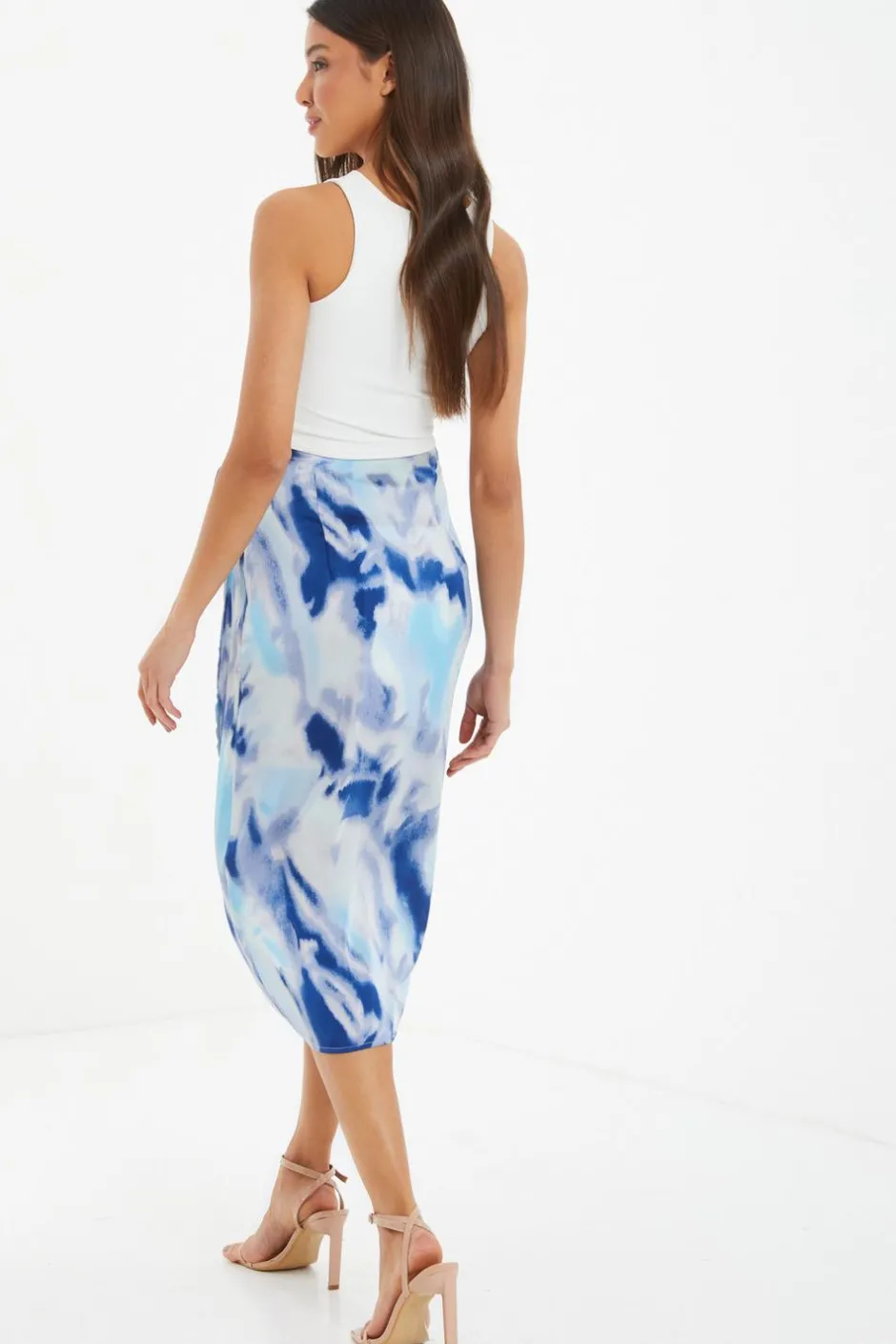 Quiz Blue Marble Print Wrap Midi Skirt Online