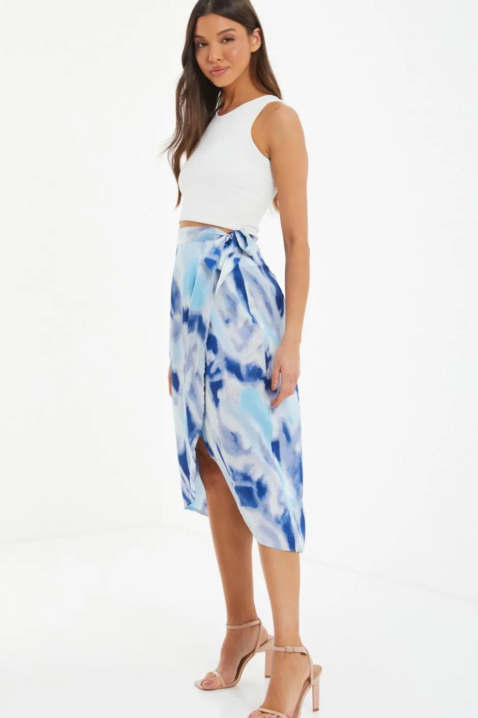 Quiz Blue Marble Print Wrap Midi Skirt Online