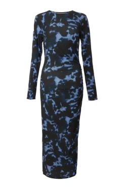 Quiz Blue Marble Ruched Midi Dress New