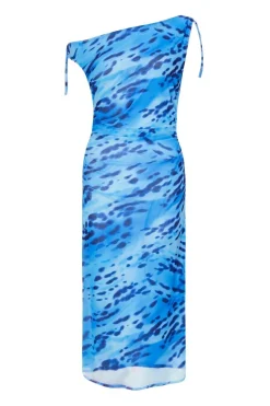 Quiz Blue Mesh Animal Print Midi Dress New