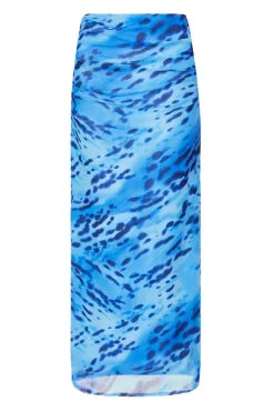 Quiz Blue Mesh Animal Print Midaxi Skirt Sale