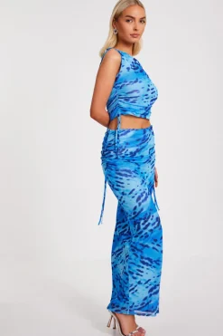 Quiz Blue Mesh Animal Print Midaxi Skirt Sale
