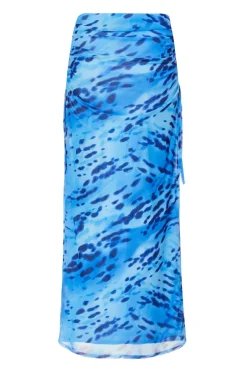 Quiz Blue Mesh Animal Print Midaxi Skirt Sale