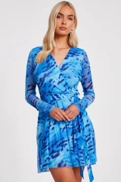 Quiz Blue Mesh Animal Print Skater Dress Hot