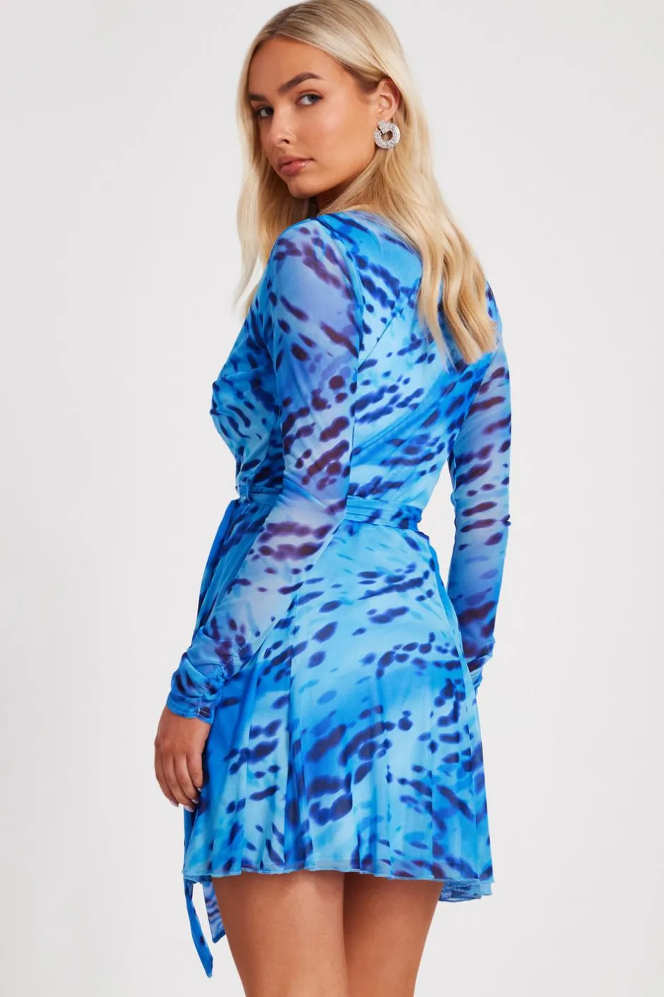 Quiz Blue Mesh Animal Print Skater Dress Hot