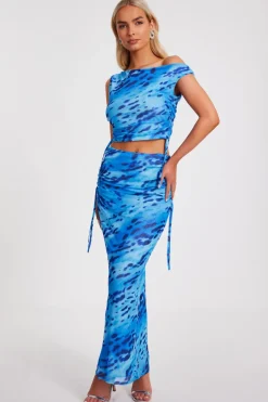 Quiz Blue Mesh Animal Print Top Online