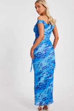 Quiz Blue Mesh Animal Print Top Online