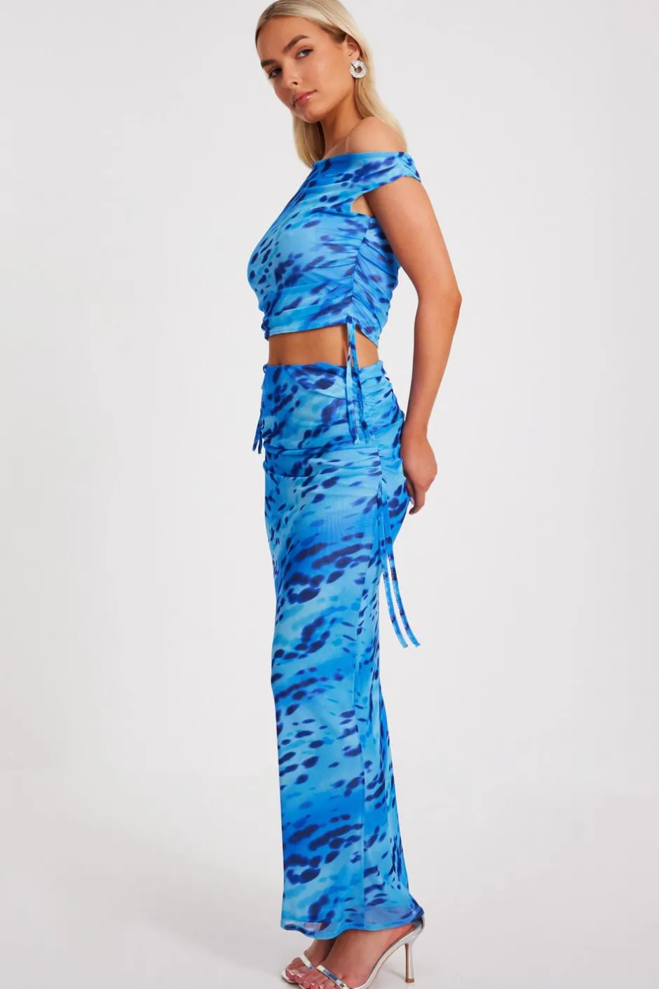 Quiz Blue Mesh Animal Print Top Online