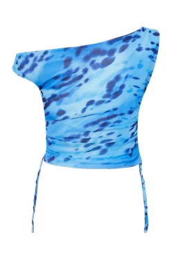 Quiz Blue Mesh Animal Print Top Online