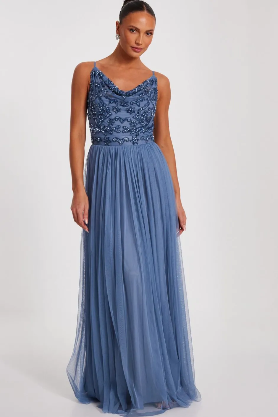 Quiz Blue Mesh Beaded Maxi Dress Online