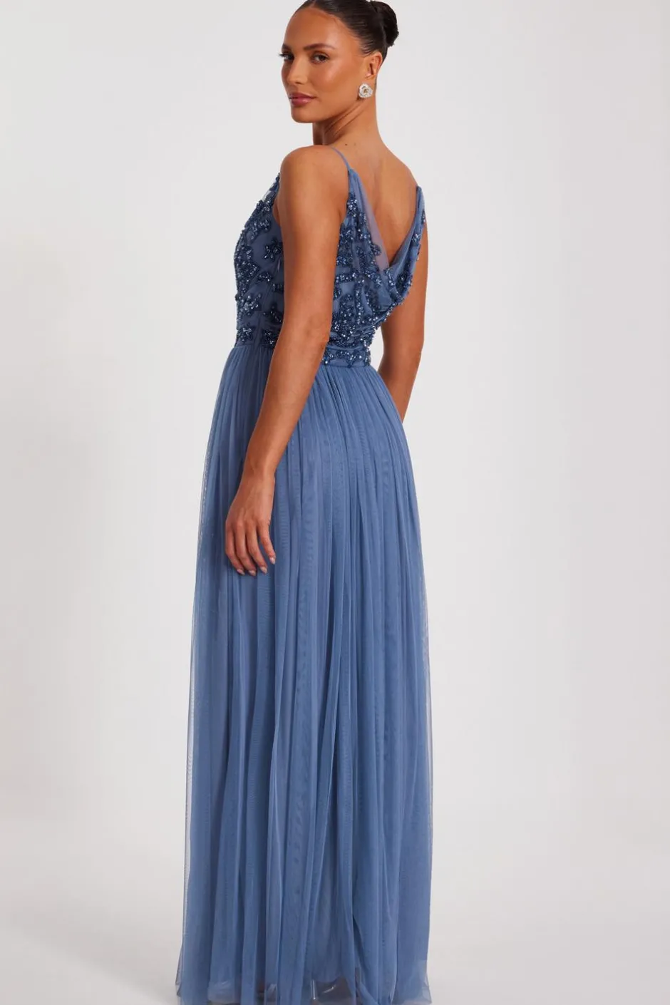 Quiz Blue Mesh Beaded Maxi Dress Online