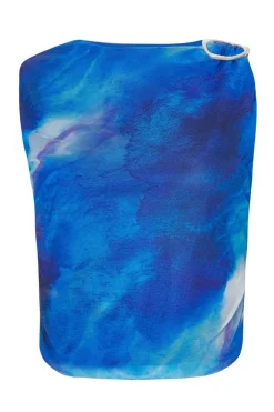 Quiz Blue Mesh Marble Crop Top Online