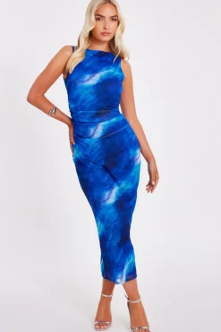 Quiz Blue Mesh Marble Midaxi Dress