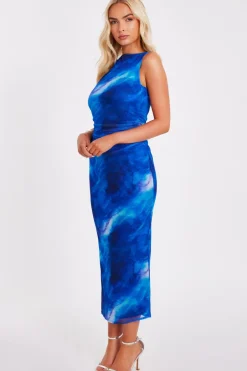 Quiz Blue Mesh Marble Midaxi Dress