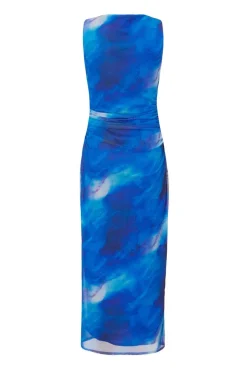 Quiz Blue Mesh Marble Midaxi Dress