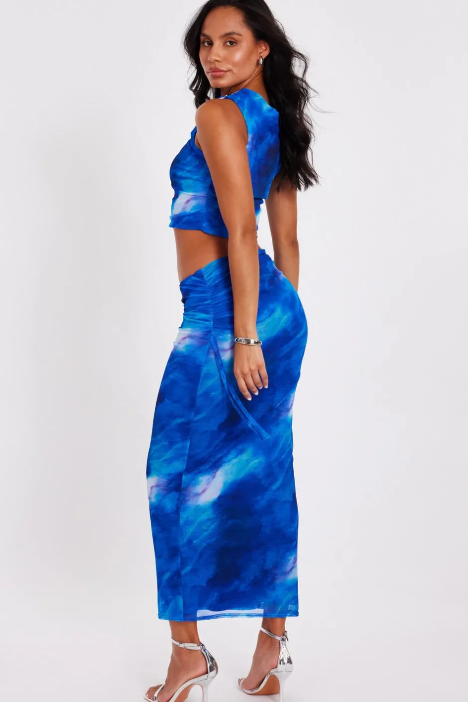 Quiz Blue Mesh Marble Midaxi Skirt Hot