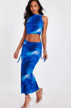 Quiz Blue Mesh Marble Midaxi Skirt Hot