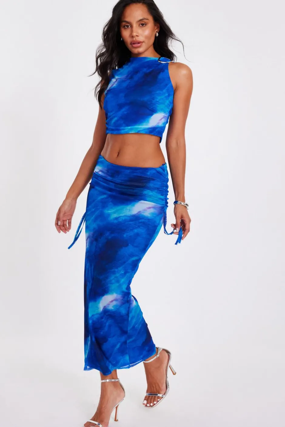 Quiz Blue Mesh Marble Midaxi Skirt Hot