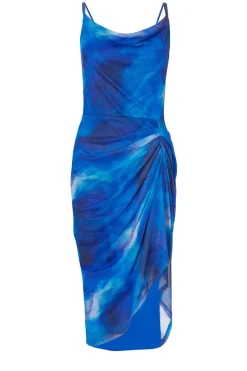 Quiz Blue Mesh Marble Midi Dress Hot